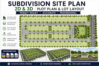 create 2d and 3d subdivision site plan, plot plan and lot layout for permit