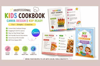 design canva kids cookbook, children recipe book, canva KDP layout