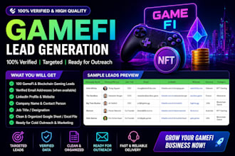 provide 100 verified gamefi and blockchain gaming leads for crypto marketing