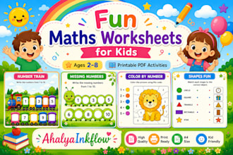 create colorful kids math worksheets, activity sheets and printable PDF