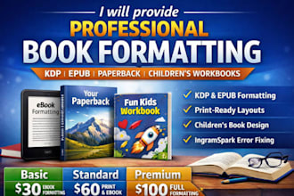 do professional book formatting for KDP, epub, paperback, and children workbook