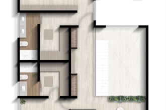 create a realistic 2d floor plan with furniture and textures