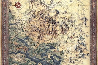 draw a detailed hand drawn fantasy map