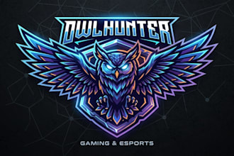 design a unique game owl logo for gaming, esports, and streaming brands