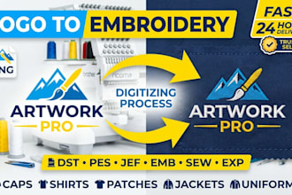 do embroidery digitizing and convert image to dst, pes, jef, emb, pxf, ofm asap