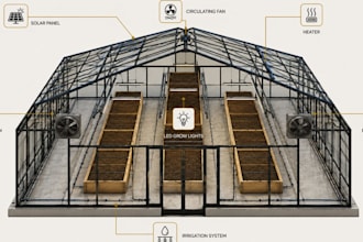 create photorealistic 3d greenhouse, glasshouse, conservatory and sunroom render