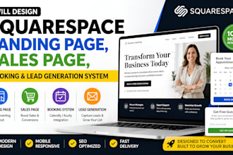 design squarespace landing page, sales funnel, booking and leads generation