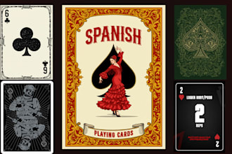 design card game illustration, box packaging and tuck box dieline