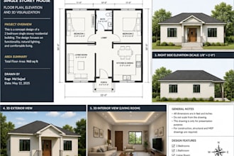 autocad floor plan, elevation, section and 3d house design