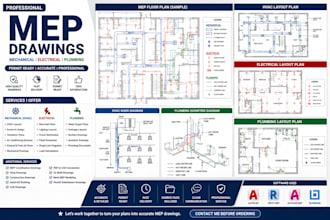 design mep drawings, hvac, electrical and plumbing plans
