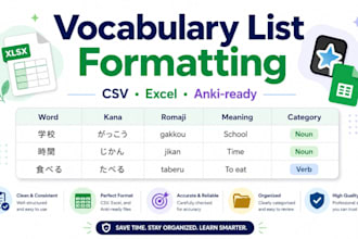make excel CSV vocabulary lists and anki flashcards