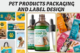 design pet product packaging dog treat, pouch cat food label pet branding