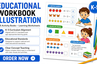 create educational workbook illustration k to 5 activity book art for kids