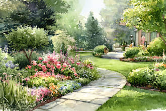 draw watercolor drawings of landscape designs or home gardens