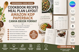 design cookbook recipes meal plan layout amazon kdp paperback canva ebook format