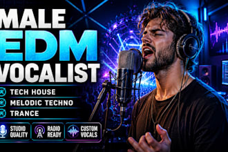 be your male vocalist for edm tech house, melodic techno, trance, deep pop house