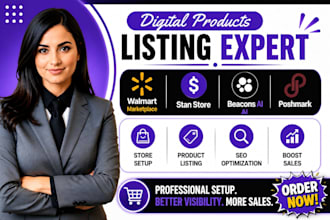 do walmart product listing, stan store, beacons ai,  poshmark, whop, kofi store