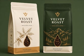 do premium coffee packaging, coffee bag, standup pouch, box and label design