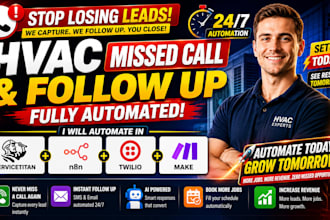 automate hvac missed call and follow up in servicetitan, n8n, twilio, and make