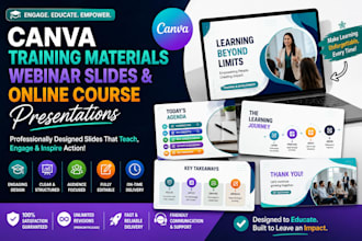 design canva training materials, webinar slides, and online course presentations