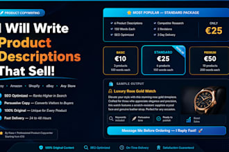 write SEO product descriptions for etsy and amazon sellers