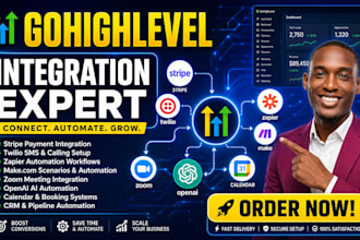 integrate gohighlevel with stripe, twilio, zapier, make, booking calendars, zoom