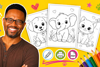 design cute animal coloring book pages for kids and KDP