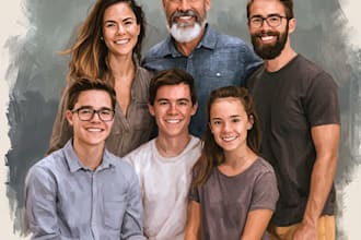 draw a realistic family or group portrait from a photo