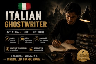 italian ghostwriter proofread edit adventuer crime dystopian novel ebook writer