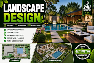 create realistic 2d and 3d landscape design for your home