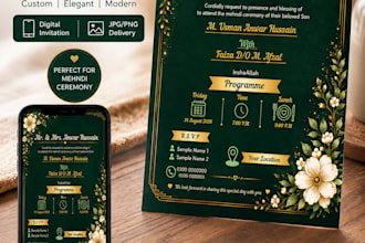 design elegant wedding invitation cards, mehndi and walima cards