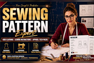 create sewing pattern, sewing instruction, and apparel tech packs for kids cloth