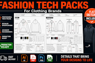 do fashion tech packs, tech packs for tracksuits, hoodies with flat sketches