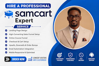 build samcart sales funnel, landing page, checkout page and automation