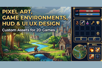design pixel art, game environment, hud and UI UX for 2d games
