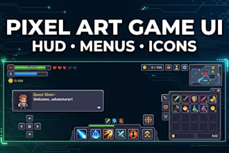 design pixel art game UI, hud and icons for 2d games