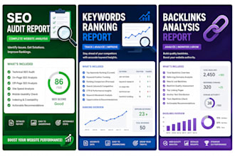 seo audit, keyword ranking report, and backlink analysis