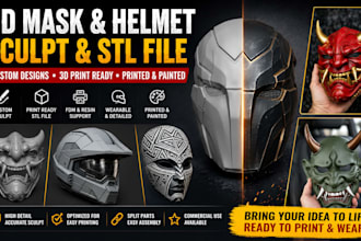 sculpt custom 3d mask, cosplay helmet, stl file for 3d printing