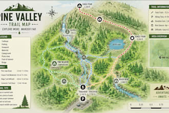 design custom park maps, trail maps, hiking map, adventure maps, travel map