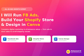 do facebook ads, shopify store creator and canva designer