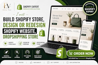 l design shopify website, shopify store, shopify dropshipping with seo