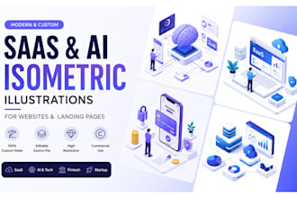 create modern saas and ai isometric illustrations for websites and landing pages