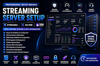 setup streaming server, xtreamui, xui one, drm script with lifetime system, epg