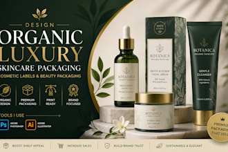 design organic skincare packaging, cosmetic labels and beauty product packaging