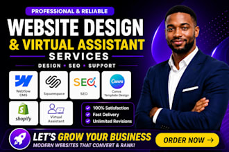 do webflow cms squarespace seo canva template design shopify virtual assistant