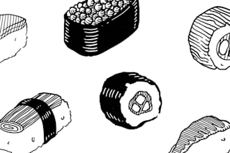 do custom food drawing line art style