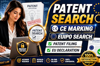 provide patent search, patent filing,  eu declaration  ce marking, euipo search