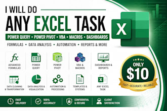 do any excel task, power query, power pivot, vba, macro, dashboard, or da