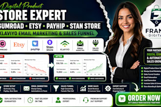 gumroad etsy payhip stan store setup klaviyo email marketing sales funnel