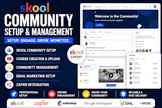 setup skool community, skool course creation and skool management